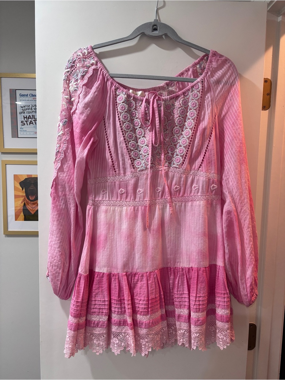 LoveShackFancy Pink Embroidered Peasant Tunic